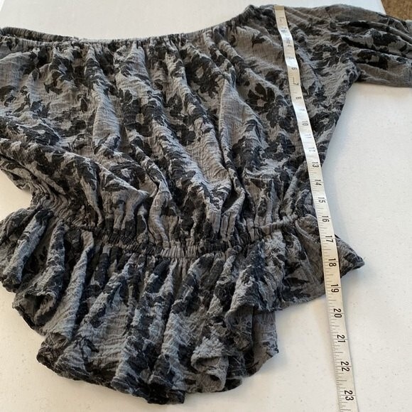 Free People Shades Of Cool Floral Ruffle Off The Shoulder Top Short Sleeves - Picture 13 of 14